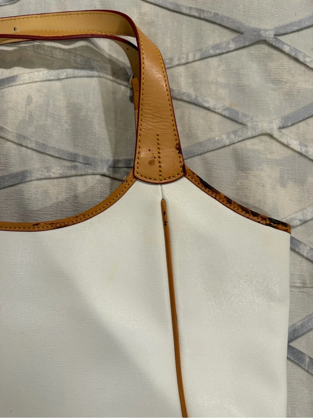Dooney & Bourke White Tote with Tan Trim and Tassel